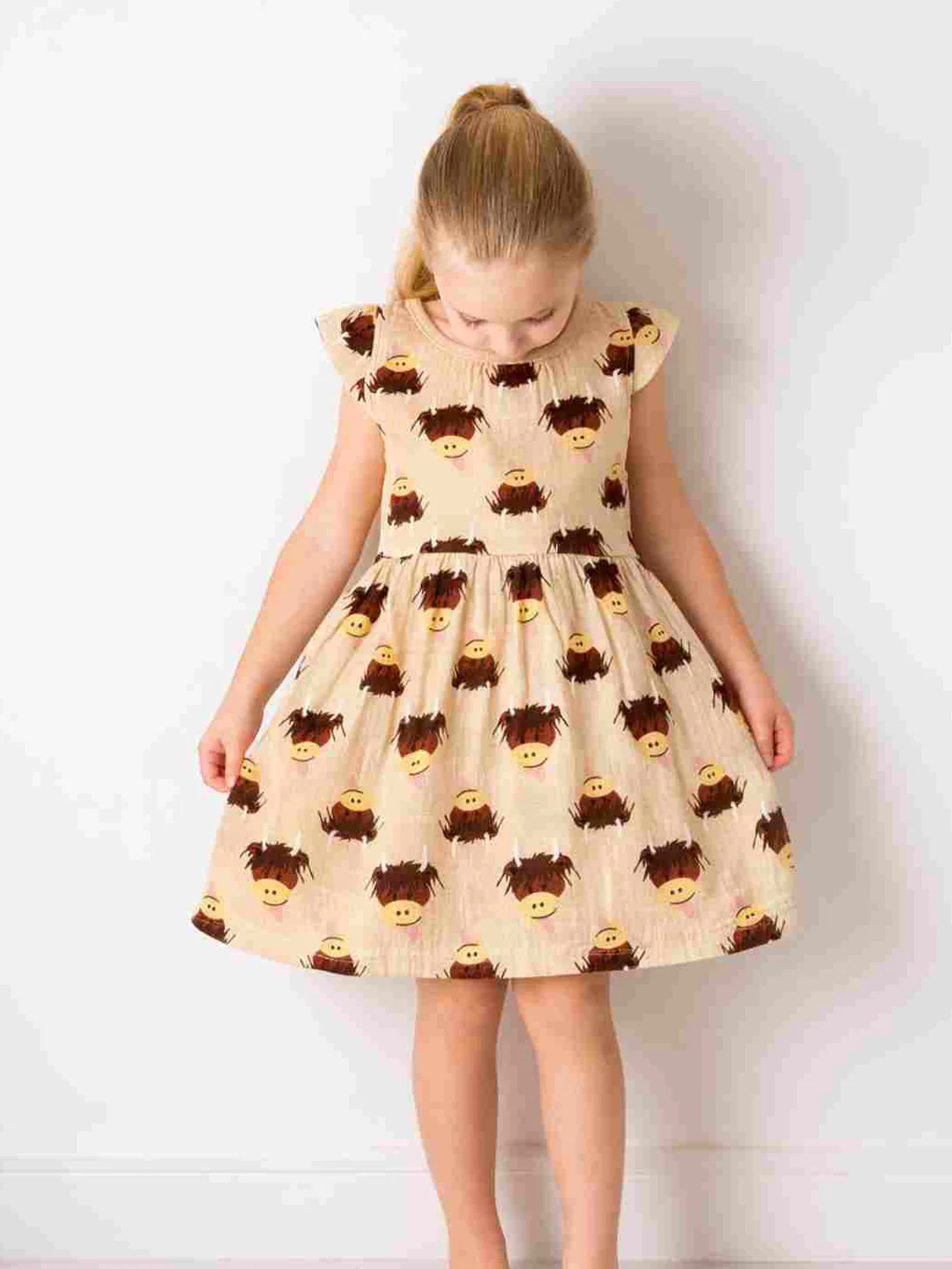 Junior Neutral Highland Cow Summer Dress